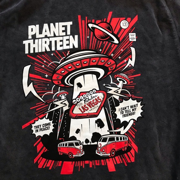 Planet Thirteen Las Vegas Alien Hoodie Sweatshirt Adult Size Small Faded Black - Picture 2 of 11